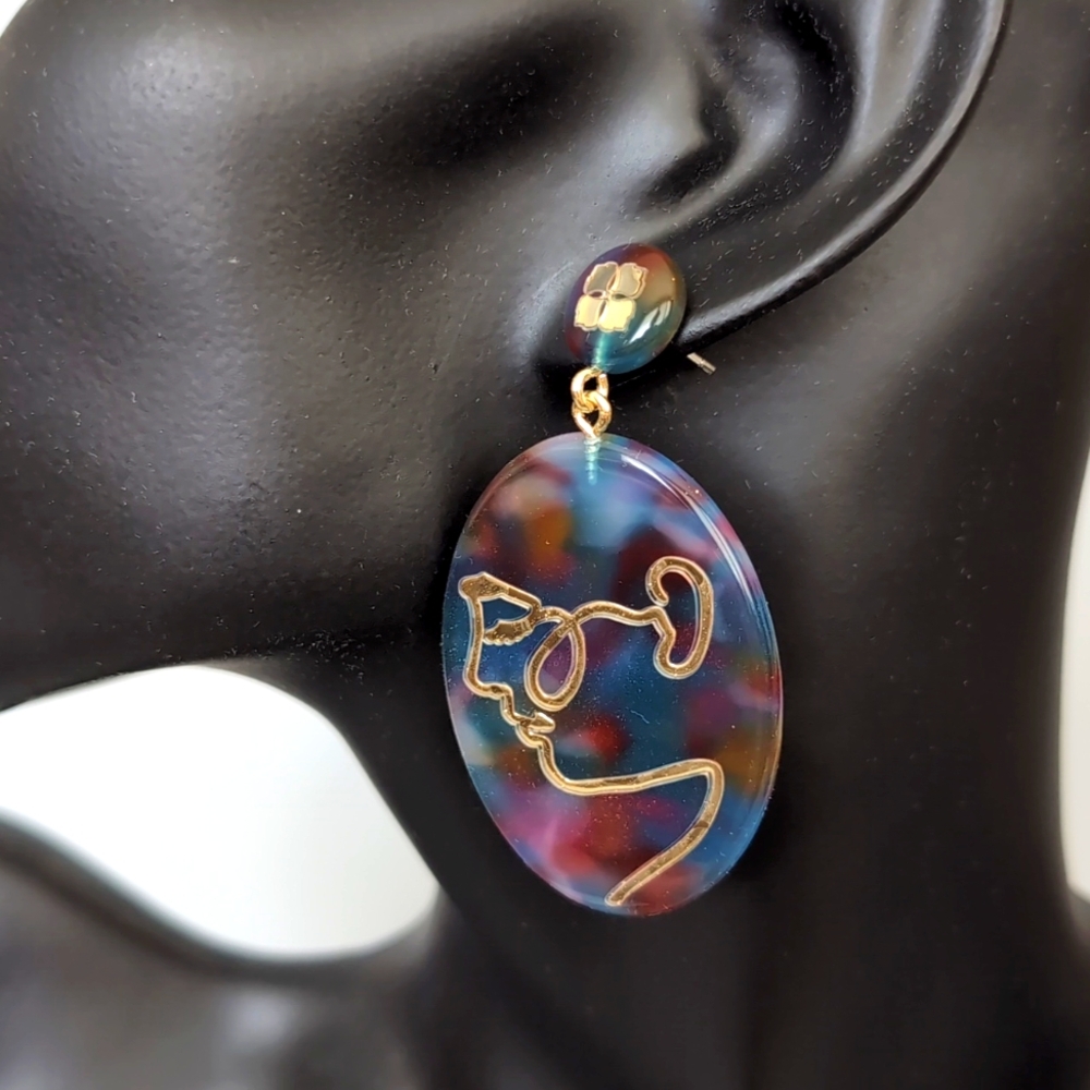 Silhouette Colorful Earrings, gold accents